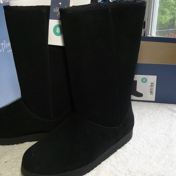 Universal Thread Women's Sarah Black Suede Leather Shearling Winter Boots Size 8 - Picture 5 of 16